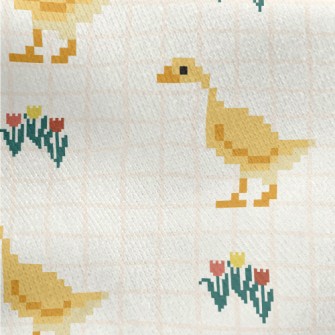 Pixel Cute Duck And Flowers Jersey Backed Fleece