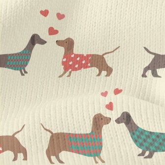 Dachshund Wearing Plaid Coat Stretch Jersey