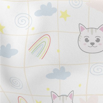 Big-eyed Cat And Rainbow Lightweight Cotton Poplin