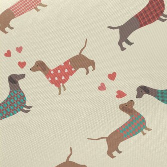 Dachshund Wearing Plaid Coat Midweight Cotton Poplin