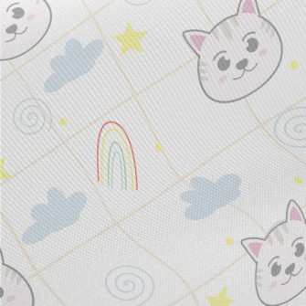 Big-eyed Cat And Rainbow Midweight Cotton Poplin