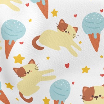 Lazy Cat And Ice Cream Lightweight Cotton Poplin