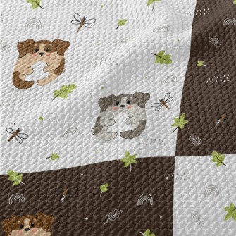 Cute Puppy And Fallen Leaves Birdseye Piqué