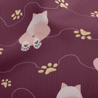 Pink Cat With Paw Prints Athletic Mesh Flat Back