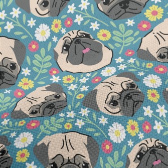 Beautiful Flowers And Pug Performance Linen