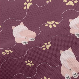 Pink Cat With Paw Prints Performance Linen
