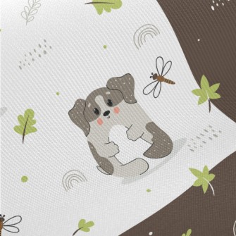 Cute Puppy And Fallen Leaves Twill