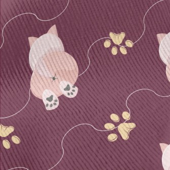 Pink Cat With Paw Prints Standard Corduroy