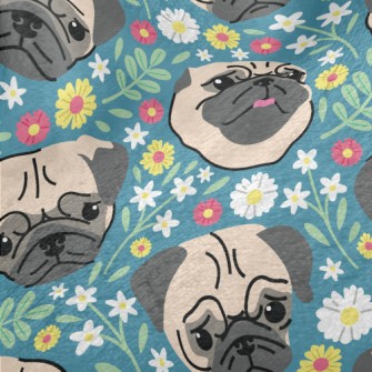 Beautiful Flowers And Pug Minky