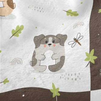 Cute Puppy And Fallen Leaves Minky