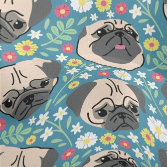 Beautiful Flowers And Pug Lightweight Performance Linen