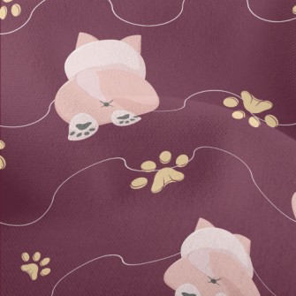 Pink Cat With Paw Prints Lightweight Performance Linen