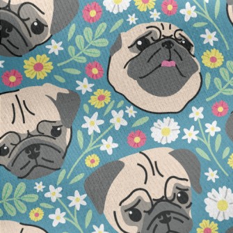 Beautiful Flowers And Pug Jersey Backed Fleece