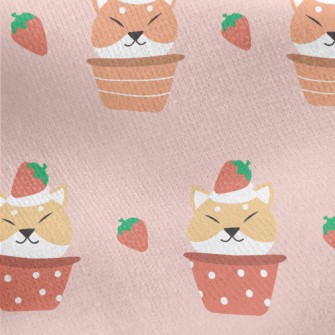 Strawberry Shiba Inu Cupcake Jersey Backed Fleece