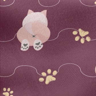 Pink Cat With Paw Prints Jersey Backed Fleece