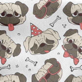 Hand Drawn Trendy Pug Jersey Backed Fleece