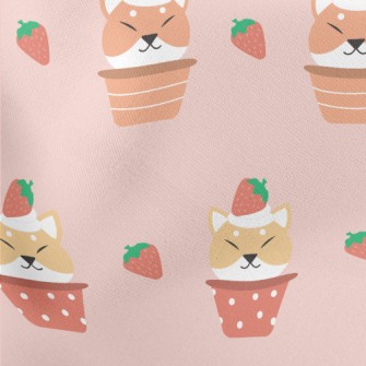 Strawberry Shiba Inu Cupcake Lightweight Cotton Poplin