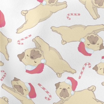 Cute Puppy In Santa Hat Lightweight Cotton Poplin