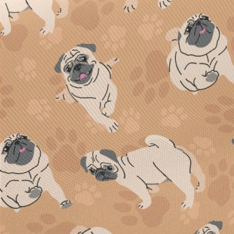 Pug In Different Actions Midweight Cotton Poplin