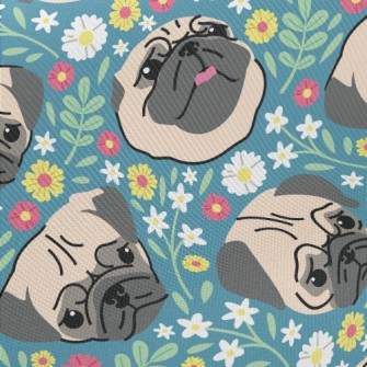 Beautiful Flowers And Pug Midweight Cotton Poplin