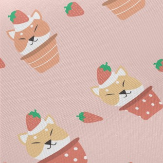Strawberry Shiba Inu Cupcake Midweight Cotton Poplin