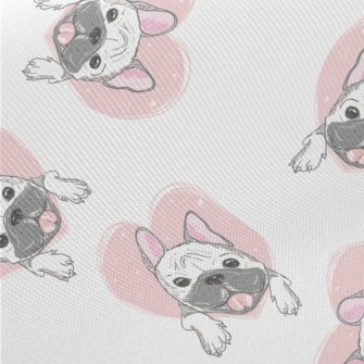 Hand Drawn Pug And Love Heart Twill