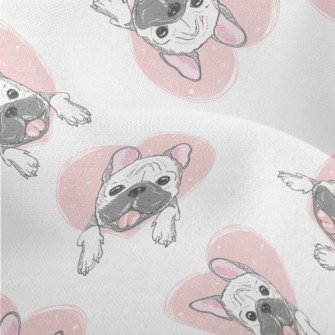 Hand Drawn Pug And Love Heart Lightweight Performance Linen