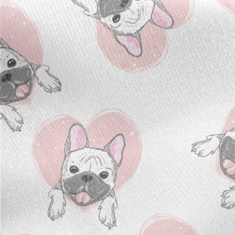 Hand Drawn Pug And Love Heart Jersey Backed Fleece