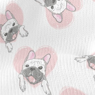 Hand Drawn Pug And Love Heart Stretch Jersey