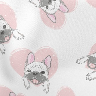 Hand Drawn Pug And Love Heart Lightweight Cotton Poplin