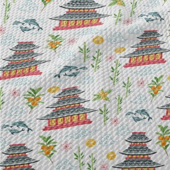 Japanese Pagoda Elements Birdseye Piqué