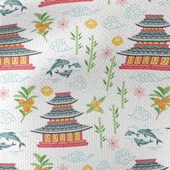 Japanese Pagoda Elements Waterproof Canvas