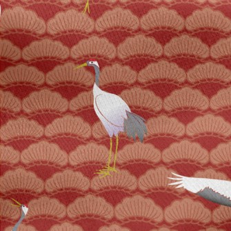 Japanese Crane Pattern Jersey Backed Fleece