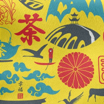 Japanese Cultural Pattern Jersey Backed Fleece