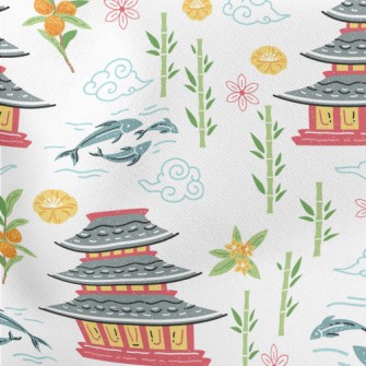 Japanese Pagoda Elements Lightweight Cotton Poplin