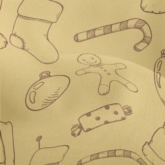 Hand Drawn Christmas Items Lightweight Performance Linen