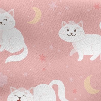 Cartoon Elegant White Cat Jersey Backed Fleece