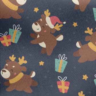 Playful Christmas Elk Jersey Backed Fleece