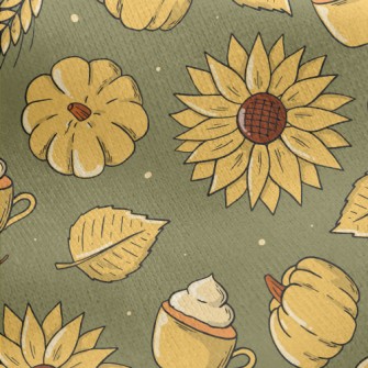 Hand Drawn Autumn Thanksgiving Jersey Backed Fleece