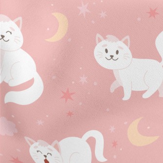 Cartoon Elegant White Cat Lightweight Cotton Poplin