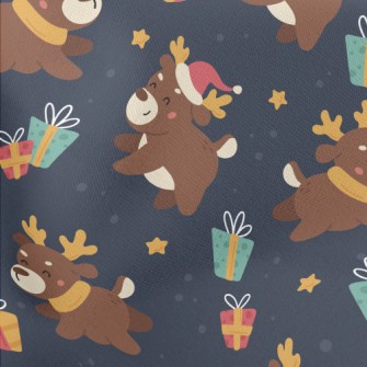 Playful Christmas Elk Lightweight Cotton Poplin