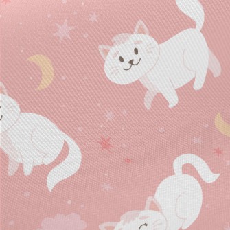 Cartoon Elegant White Cat Midweight Cotton Poplin