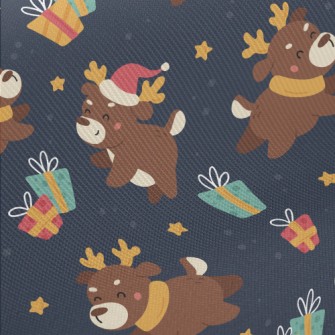 Playful Christmas Elk Midweight Cotton Poplin