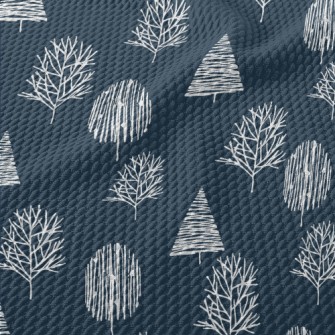 Hand Drawn Winter Forest Birdseye Piqué