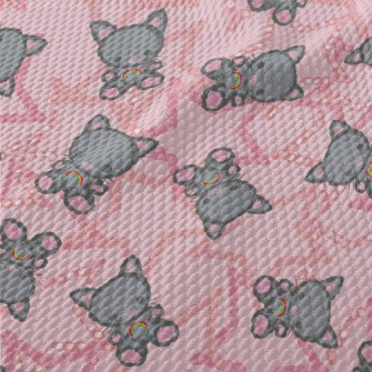 Cute Rainbow Teddy Cat Birdseye Piqué