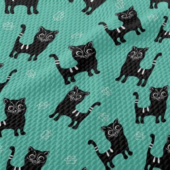 Cartoon Cat Birdseye Piqué