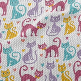 Colorful Cartoon Cat Birdseye Piqué