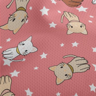 Cartoon Cat With Stars Athletic Mesh Flat Back