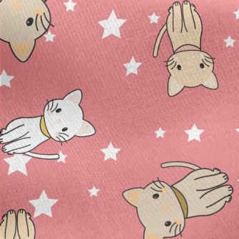 Cartoon Cat With Stars Jersey Backed Fleece