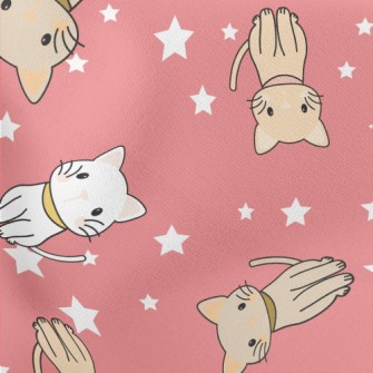 Cartoon Cat With Stars Lightweight Cotton Poplin